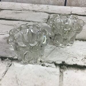 Vintage Clear Crystal Solid Glass Brasil Flower Petal Shaped Candle Holders Set